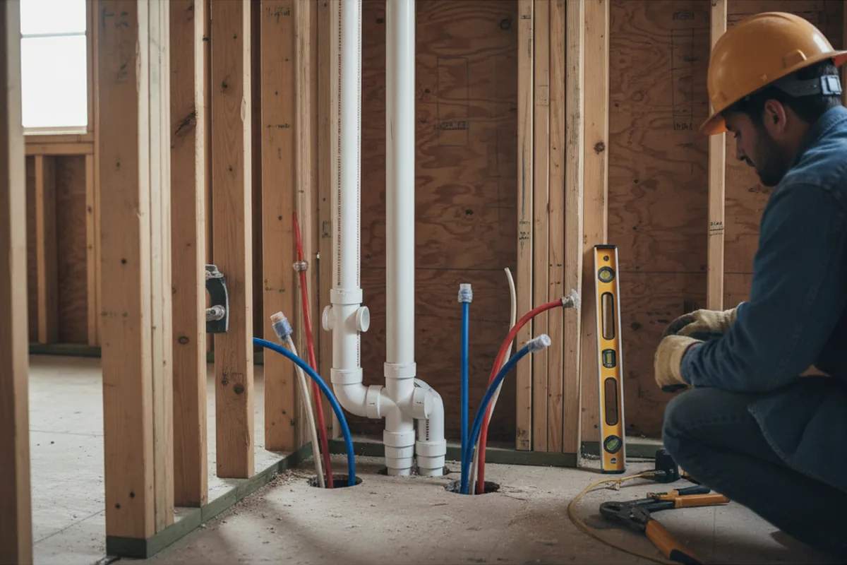 Drain and supply rough-in during Leak Detection in Evans